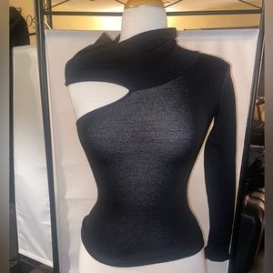 Foreign Exchange Black Off-Shoulder Cutout Sweater